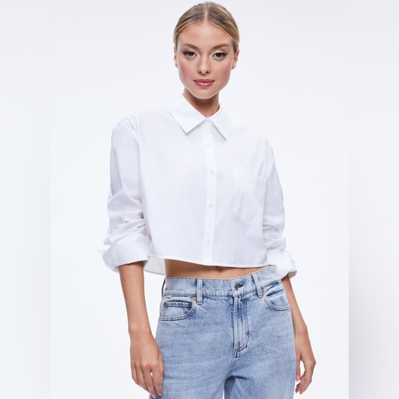 New! Alice+Olivia Classic Finley Cropped Button Down Top, Large - Picture 1 of 7